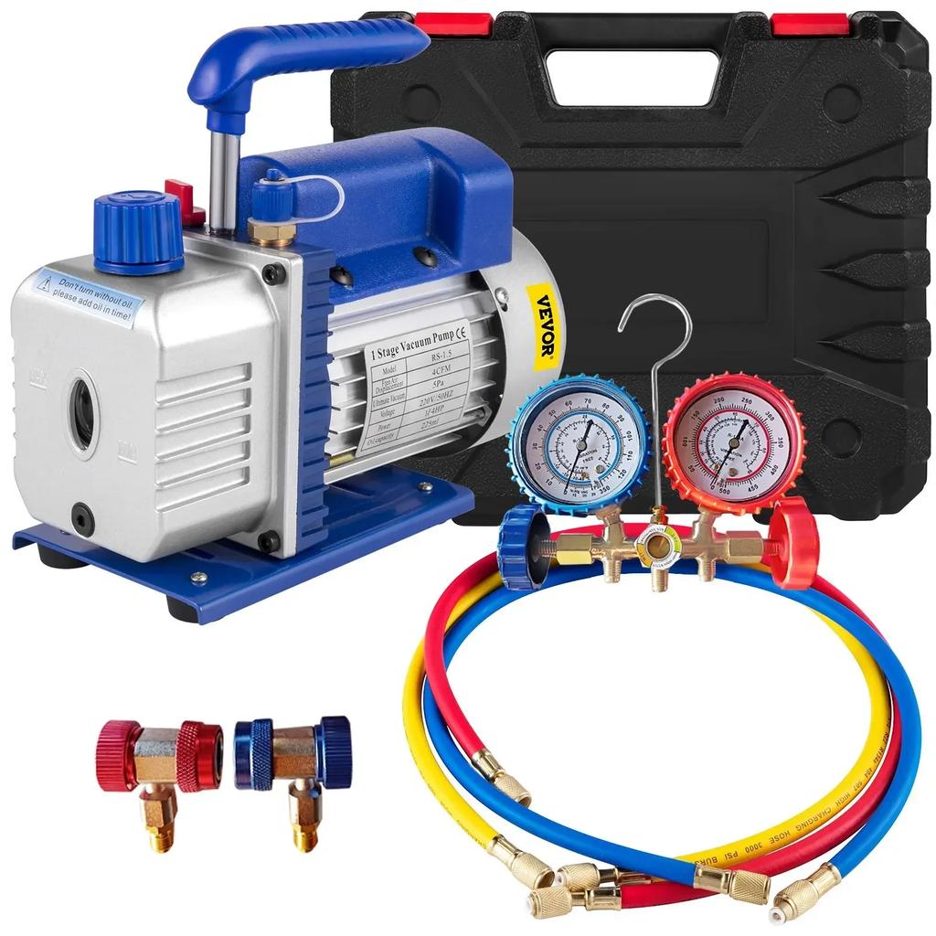 Vacuum Pump with Gauges AC Refrigerant HVAC Refrigeration Vacuum Packing Air Condition Automobile Maintenance 1.8-4.8CFM