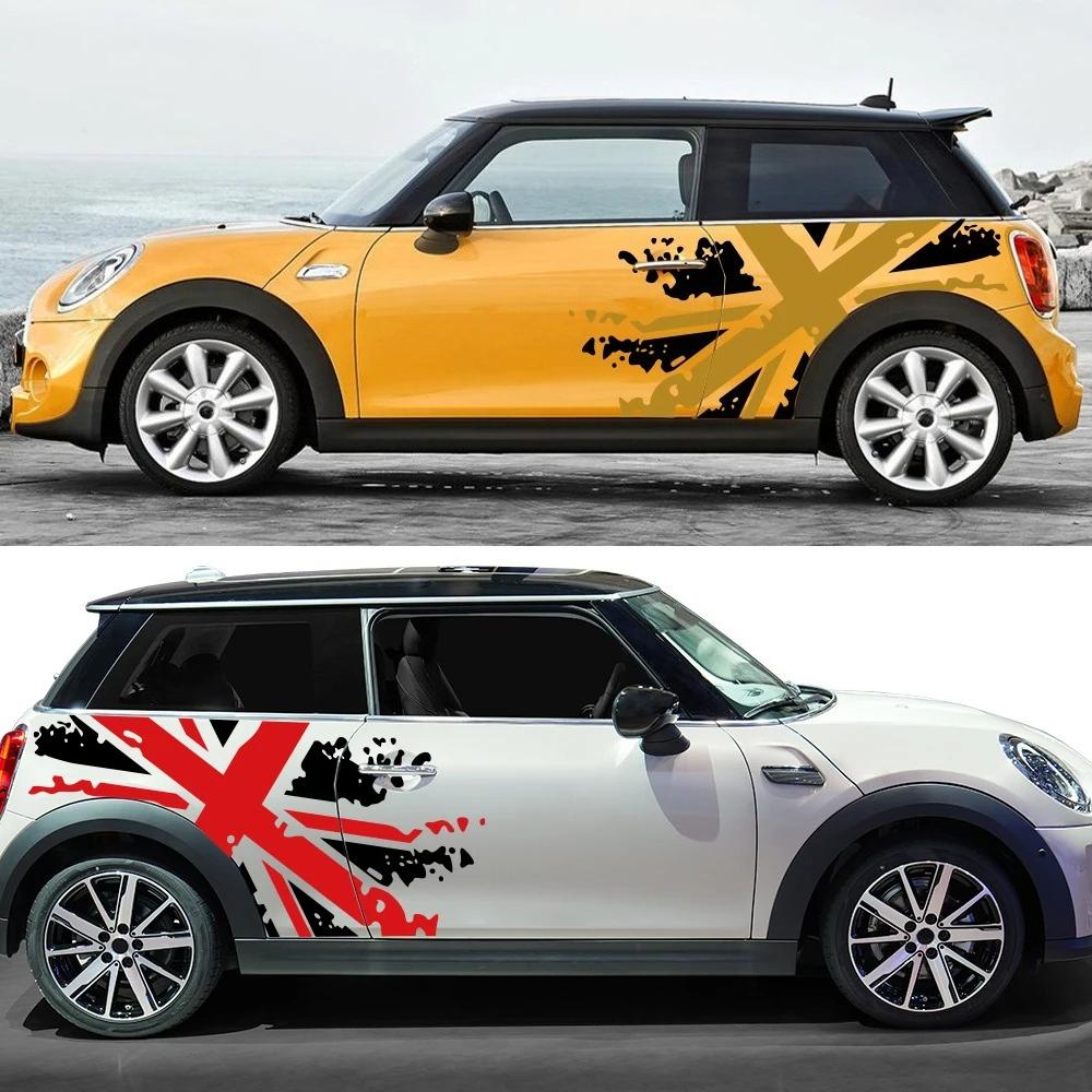 2PCS Union Jack Car Door Side Stickers Auto Body Stripe Vinyl Decals Decoration For MINI Cooper JCW Countryman R60 R55 R56 F55