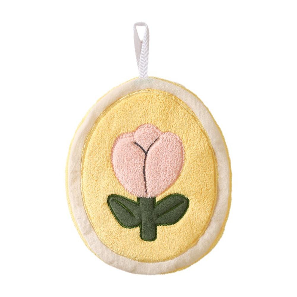 

Elegant Tulip Hand Towel Coral Velvet Absorbent Kitchen Cleaning Towel Hanging Design Microfiber Cleaning Rag Bathroom