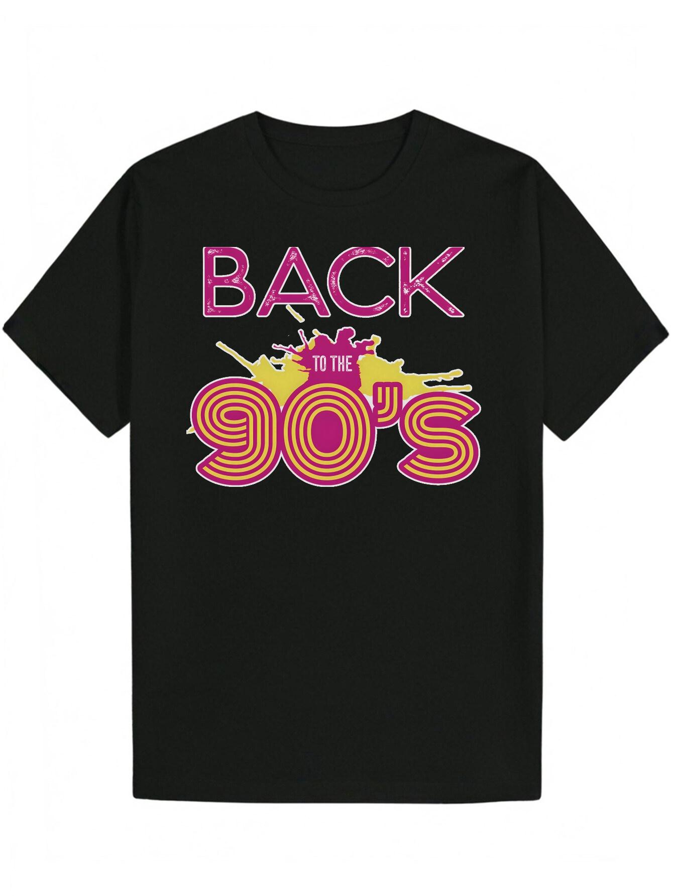 Crew Neck Polyester T-shirt with Back to the 90s Retro Letter Print M