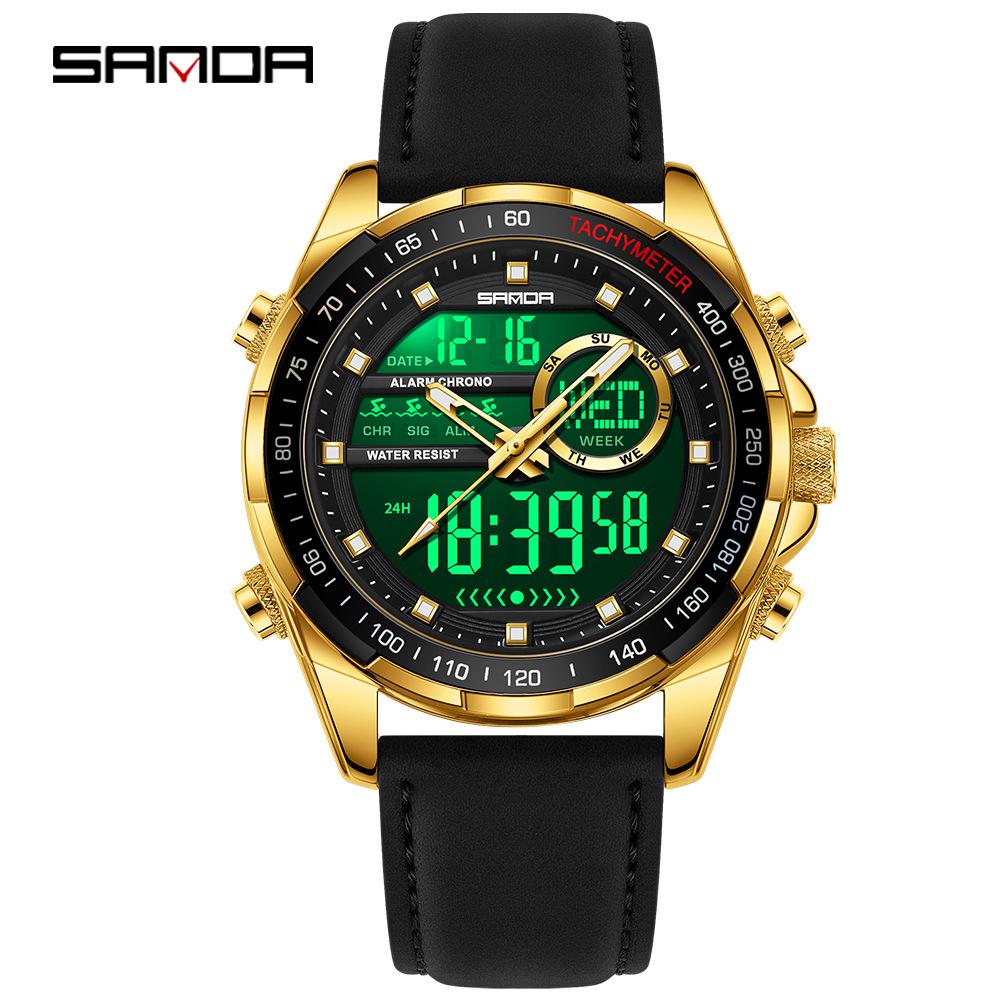 Sanda 6318 Men's Multi-Function Outdoor Sports Watch with Three-City Time, Countdown, and Waterproof Features