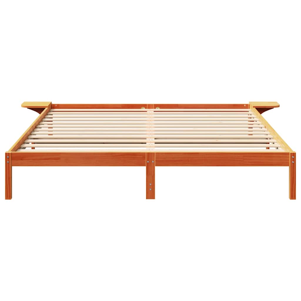 Bed Frame Wax Brown 200 x 200 cm Solid Pine Wood