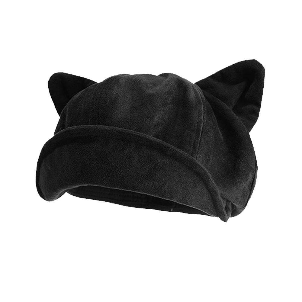 Trendige Katzenohren-Baskenmütze Wildleder Mehrfarbig Achteckige Kappe Vielseitig Warmhalten Schiebermütze Herbst Winter black