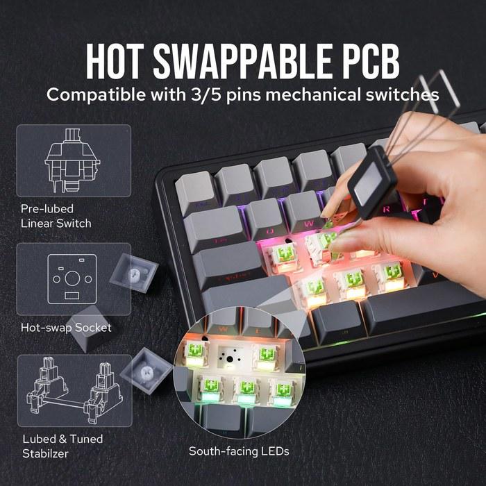 EPOMAKER x AULA F65 65% Wireless Mechanical Keyboard – Hot-Swappable, Gasket Mount, RGB Backlight, Bluetooth/2.4GHz/USB-C, Pre-Lubed Linear