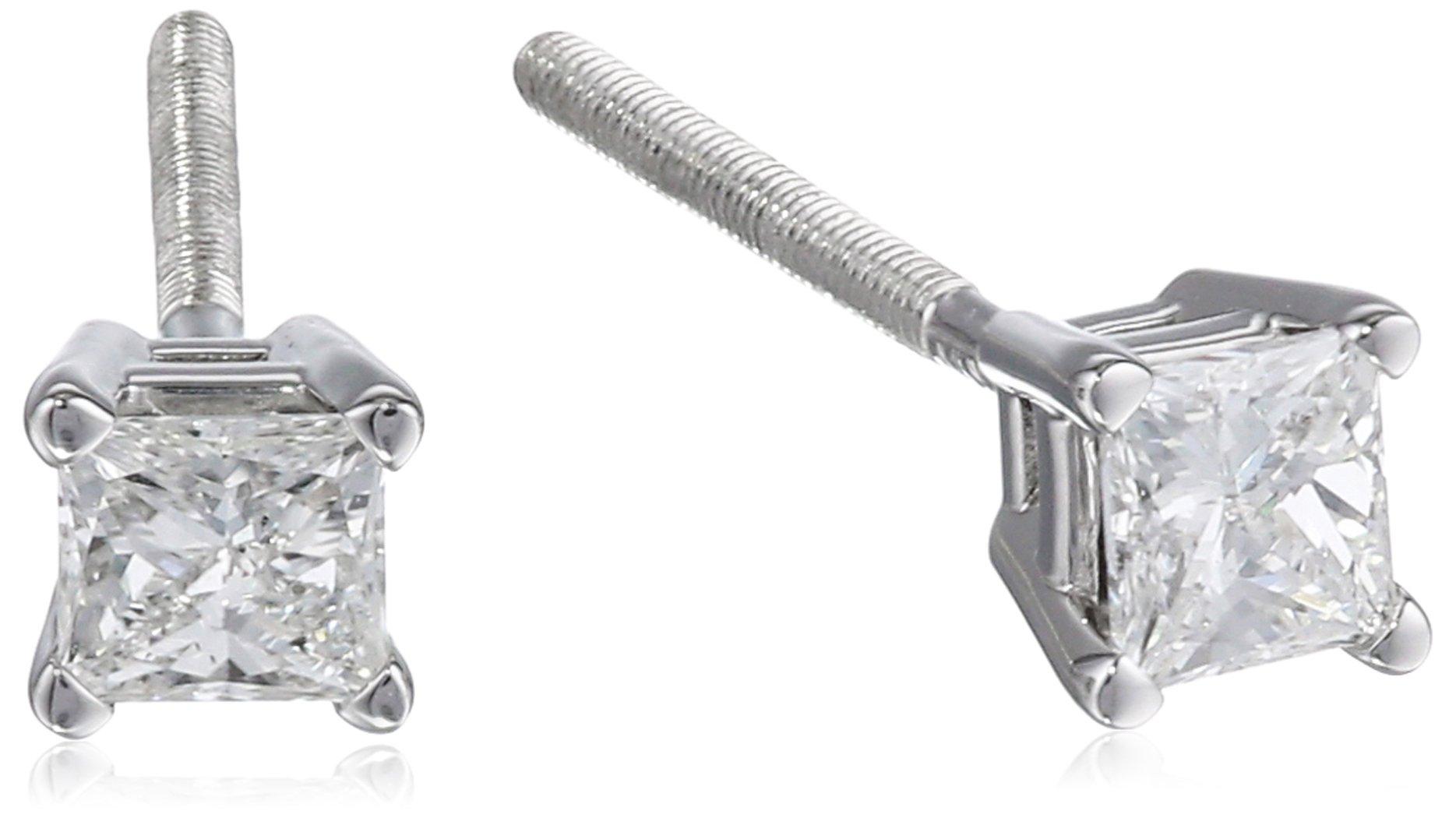 

14K White Gold Princess Cut Diamond Stud Earrings with IGI Appraisal Card I1 ERWGPRN14K25SI (0.25ct H-I Color, Clarity) білий