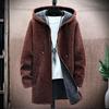 Suéter con capucha Otoño Invierno Espesar Manga Larga Cordón Forro de Felpa Longitud Media Chaqueta de Punto Ropa de Calle
