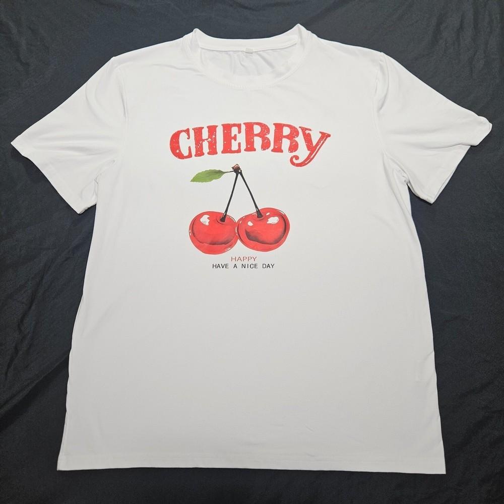 

Cherry Graphic Tee; Minimal Fruit Design; Unisex White Adult Unisex T-Shirt M