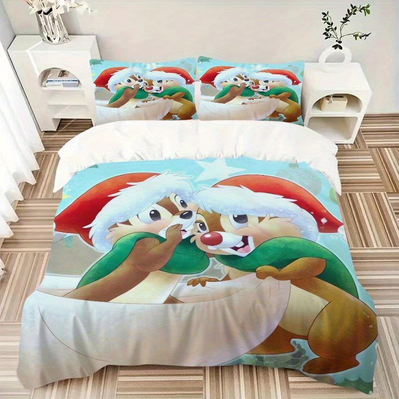 3pcs Christmas Chip 'n Dale Bedding Set Includes Quilt Cover and Pillowcases, Suitable for All Seasons S026