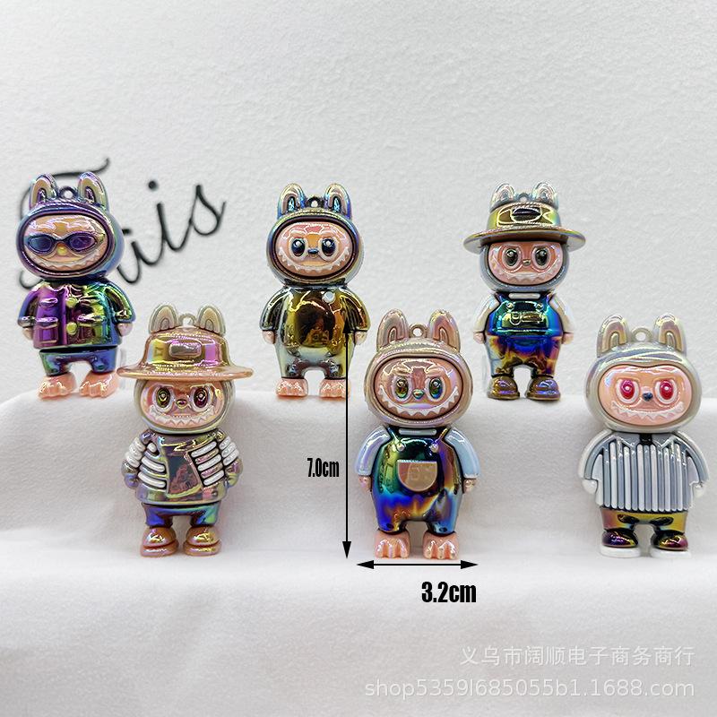 Electroplated Rag Cloth Keychain Doll Blind Box Pendant Keychain Three-dimensional Soft Rubber Doll Accessories with gold ring