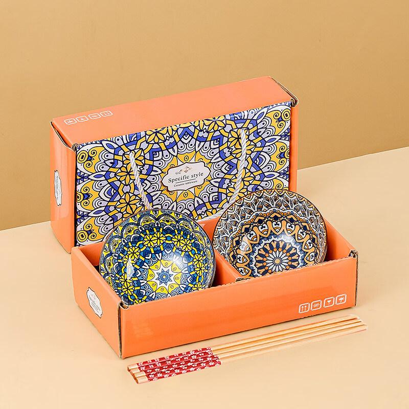 

Elegant Bohemian Ceramic Bowl & Chopsticks Set