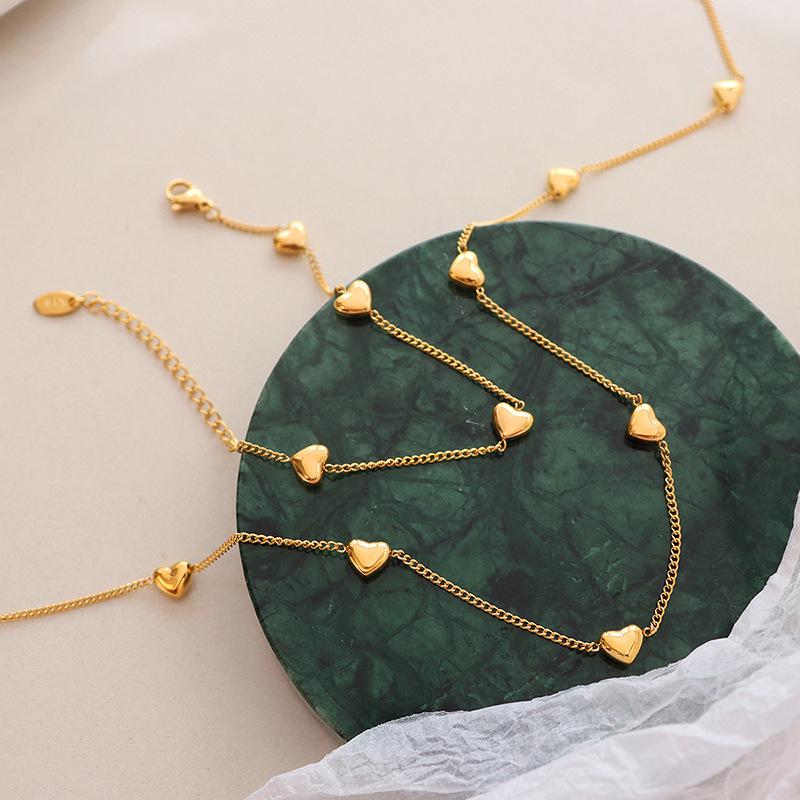 Korean Sweet Style Heart Necklace Set: Gold-Plated Titanium Steel Love Design for Women
