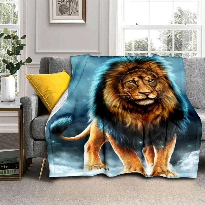 Wildlife Fierce Lion Throw Blankets, Soft Flannel Fleece Blanket Microfiber Cozy Bed Cover for Teen Boys Bedroom African Animal