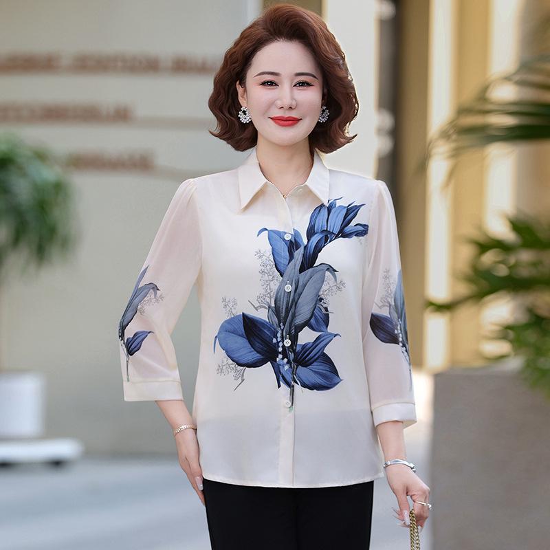 

Elegant Chinese-Style Seven-Sleeve Women s Summer Top – New Arrival, Waist-Cinched, Stylish for Mother s Wardrobe 3XL [Recommended for 120-135 jin] грязно-белый