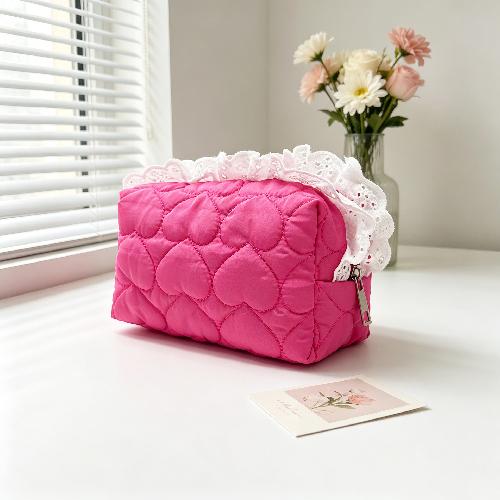 Ins Fresh Red Cherry Quilted Cosmetic Bag Fashion Small Large Toiletry Makeup Storage Bag Cute Lipstick Sanitary Napkin Case