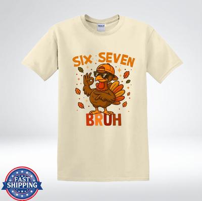 Funny Turkey Six Seven Bruh Thanksgiving Cool Cartoon T-Shirt