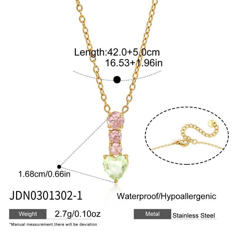Women's Shiny Zircon Heart Pendant Necklace Sweet Color Geometric Gold PVD Plated Suitable for Graduation Gift