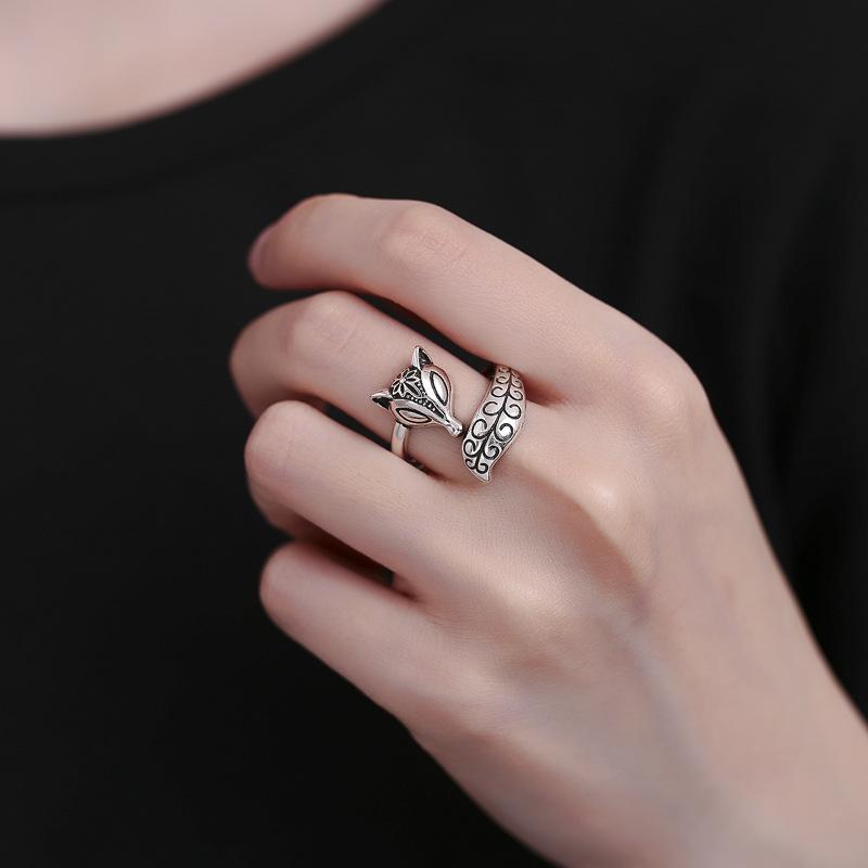 Anillo Vintage de Plata 925 Ajustable Zorro para Mujer Hermoso Anillo Moda Boda Compromiso Joyería Fiesta Regalos para Mujer