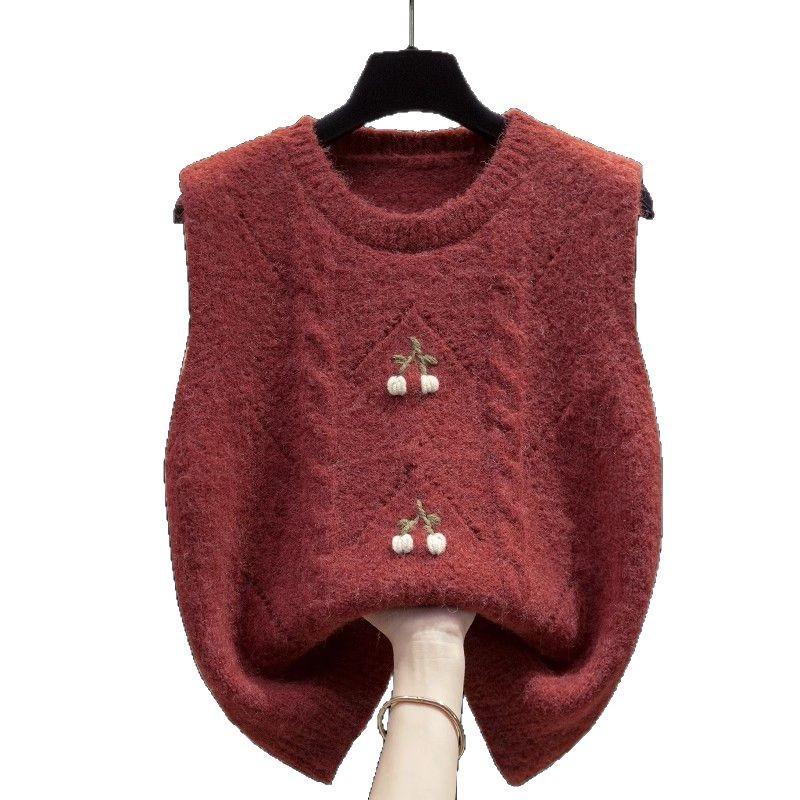 Frühling und Herbst Neuer lockerer Lagen-Pullover mit hohlem Rundhalsausschnitt, gestrickte Weste für Damen