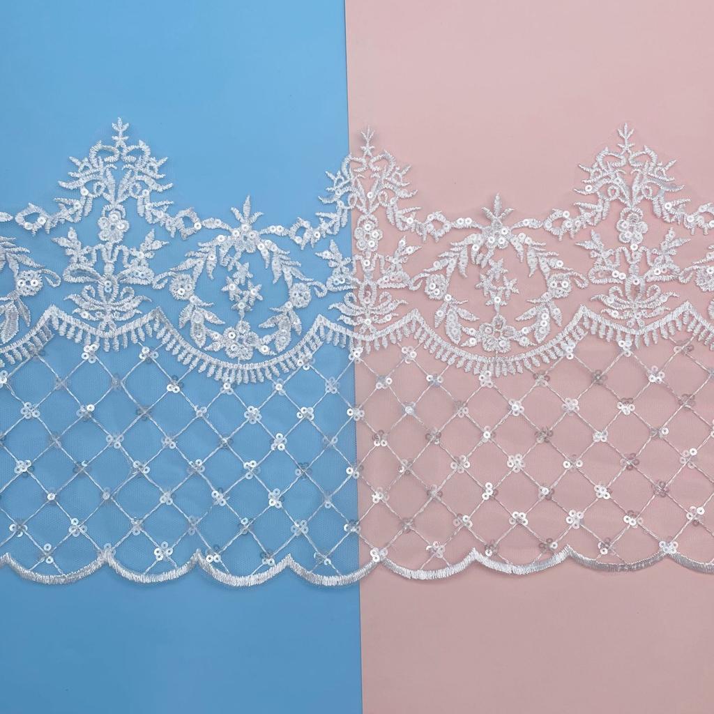 Mesh Embroidery Width 25Cm Plaid Beads Sequins Embroidery Dress Decorative Lace Accessories Sequins Lace