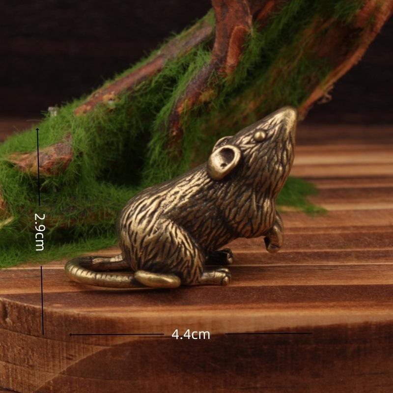Cute Brass Animal Mice Figurines Home Desk Pendants Tea Pet DIY Keyring Hanging Accessories Cute Rat Keychain Gifts