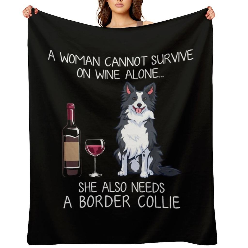 Border Collie und Wein Lustiger Hund Wurfdecke Decken unds für Sofa Sofa Dekorative Sofas Decken
