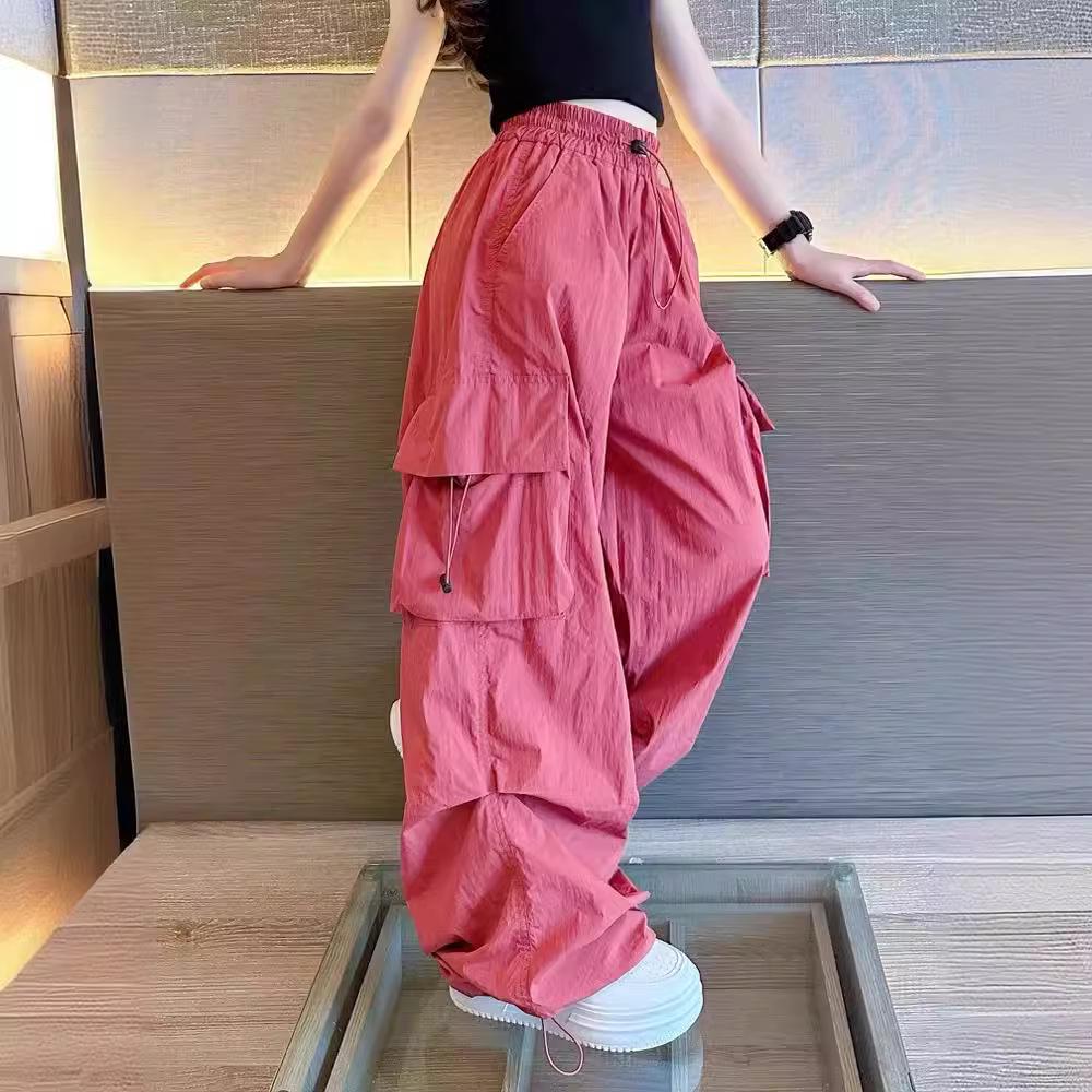 Girls' 2024 Spring/Summer Wide-Leg Overalls for Tweens - Loose Street Style Casual Pants