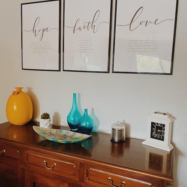 Wiara Nadzieja Miłość Biblia Werset Pismo Hebrajczyków 11, Jeremiasz 29, Jan 3 16 Cytaty Sztuka ścienna Wydrukuj Zdjęcia Do Dekoracji Domu Chrześcijańskiego