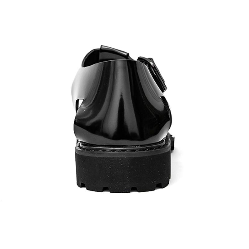 Summer New Men Gladiators Weave Slip On Thick-sole Patent Leather Garden Shoes Breathable Beach Sandals Outdoor Slippers