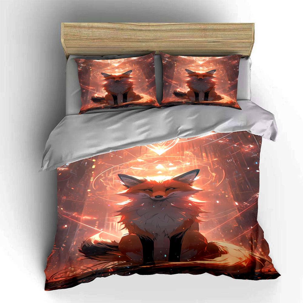 Fox with glowing patterns. Bedding sets Duvet cover sets Duvet covers Pillowcases(1*Duvet Cover 2*Pillowcases without duvet insert)