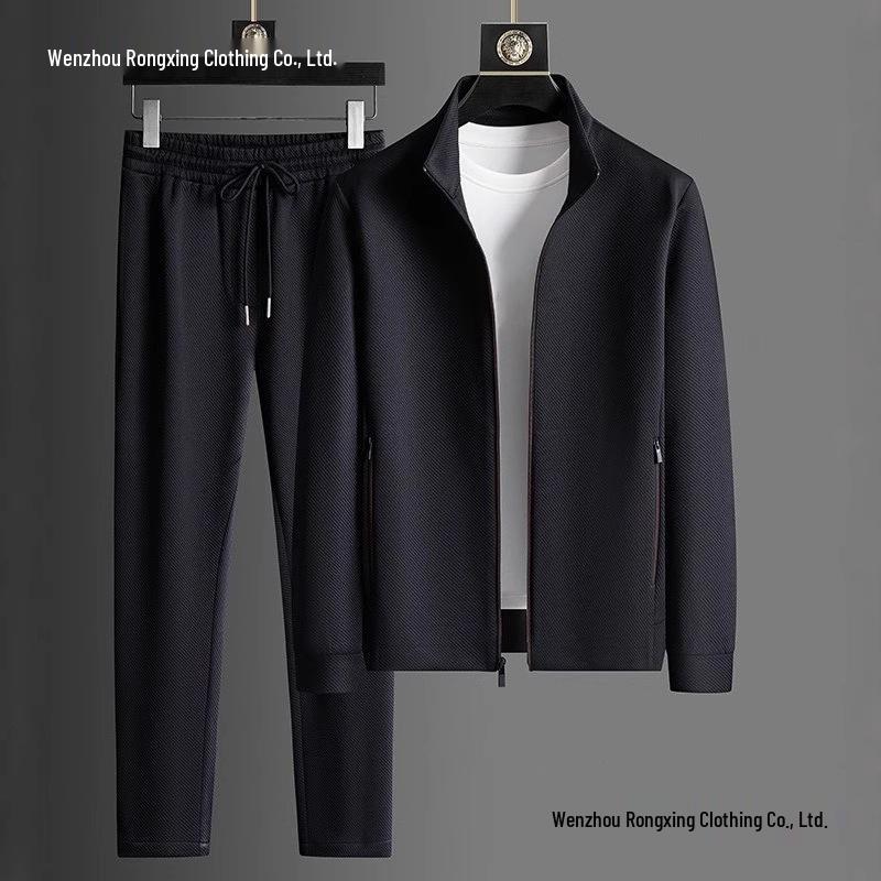Pánské lehce luxusní sportovní oblečení 2025 - Podzimní bunda a kalhoty dvoudílná sada, Černá