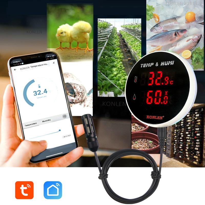 Tuya WIFI Temperature Humidity Sensor Thermometer Hygrometer Smart Life Moisture Probe For Home Plants google home alexa