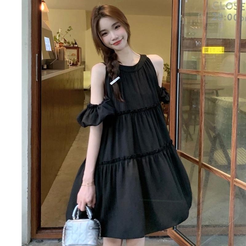 Maternity Off-Shoulder Mid-Length Fairy Dress – Gentle Summer Style, Conceals Belly, Perfect for Moms Not Showing Pregnancy