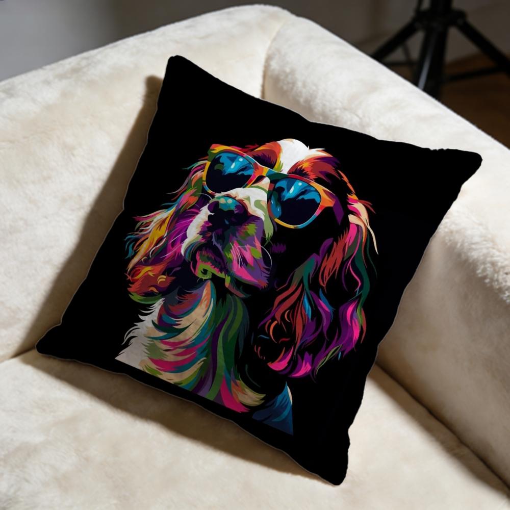 Colorful Painted Dog Cushion Cover Soft Decorative Pillow Case Suitable for Bedroom Sofa Car Travel Use