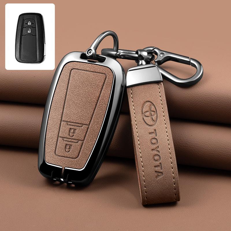 Leather Car Smart Remote Key Case Cover Shell for Toyota Avalon Camry RAV4 Prius CHR C-HR Corolla Land Cruiser Prado Keychain Ca