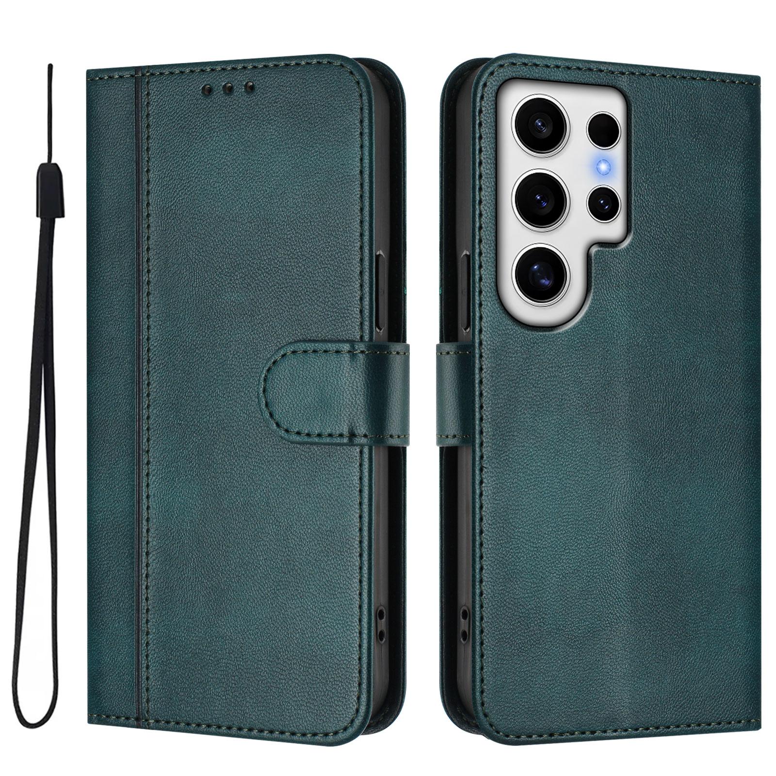 

For Samsung Galaxy S24 Ultra Cases Wallet Stand Retro Texture Leather Phone Cover with Lanyard E