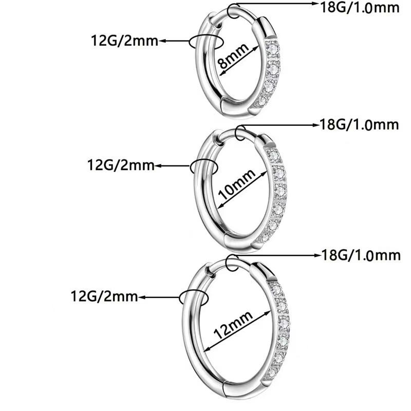 1 Stück Titanstahl eingelegt mit Zirkon Winzige Knorpel-Ohrringe Piercing-Schmuck Trendige Damen Creolen