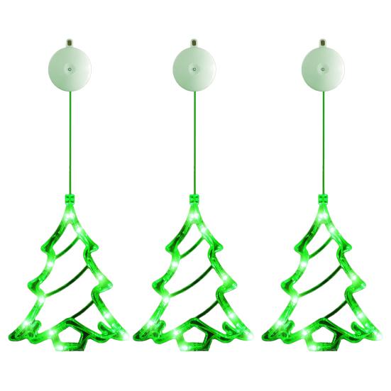 3Pcs LED Christmas Window Lights Silhouette Tree Decoration with Suction Cups Battery Powered Decorative Lights for Glass Wall