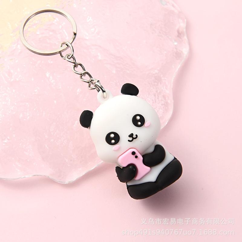 Novelties Cute Cartoon Couple Panda Keychain Pendant Car Bag Key Chains for Women Jewelry Gift
