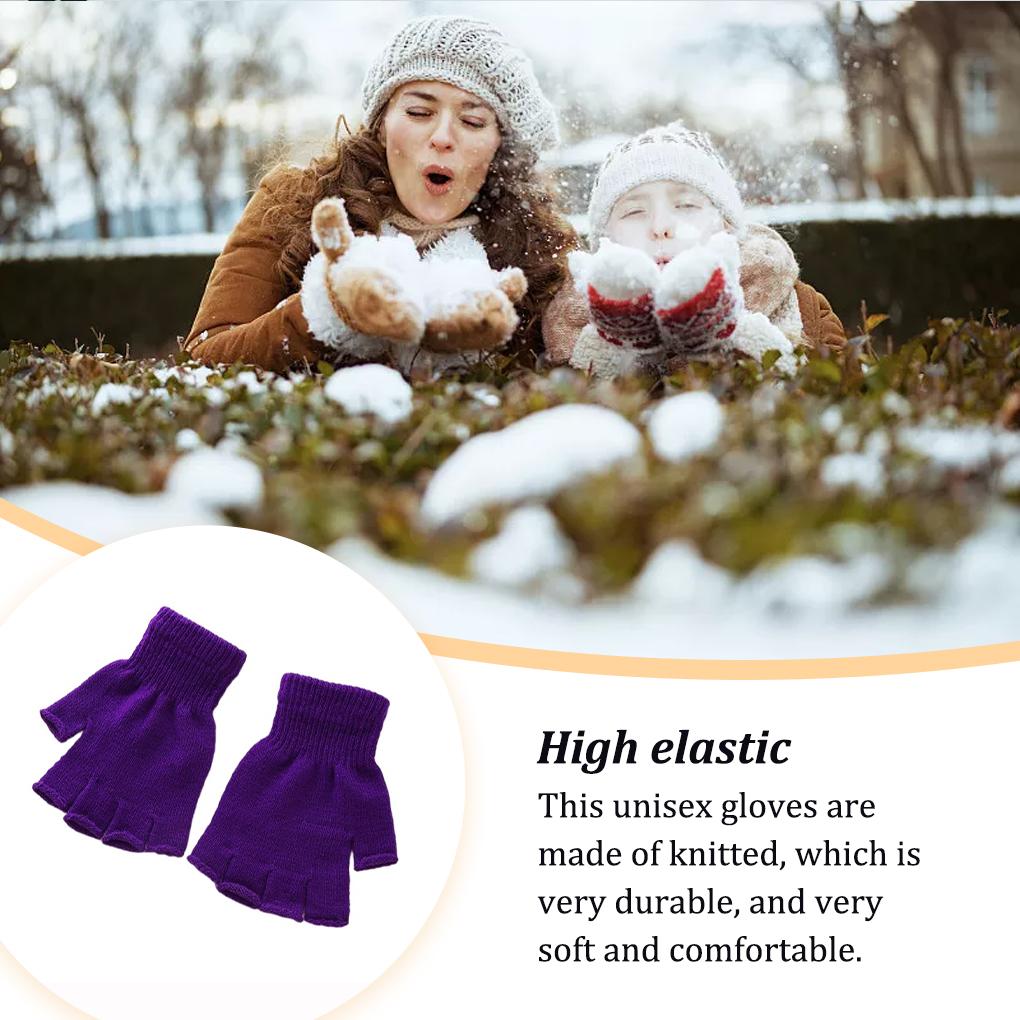 1 Pair Knitted Half Fingertip Gloves Unisex Stretch Elastic Fingerless Mittens Road Cycling Riding Biking Warm Women Men