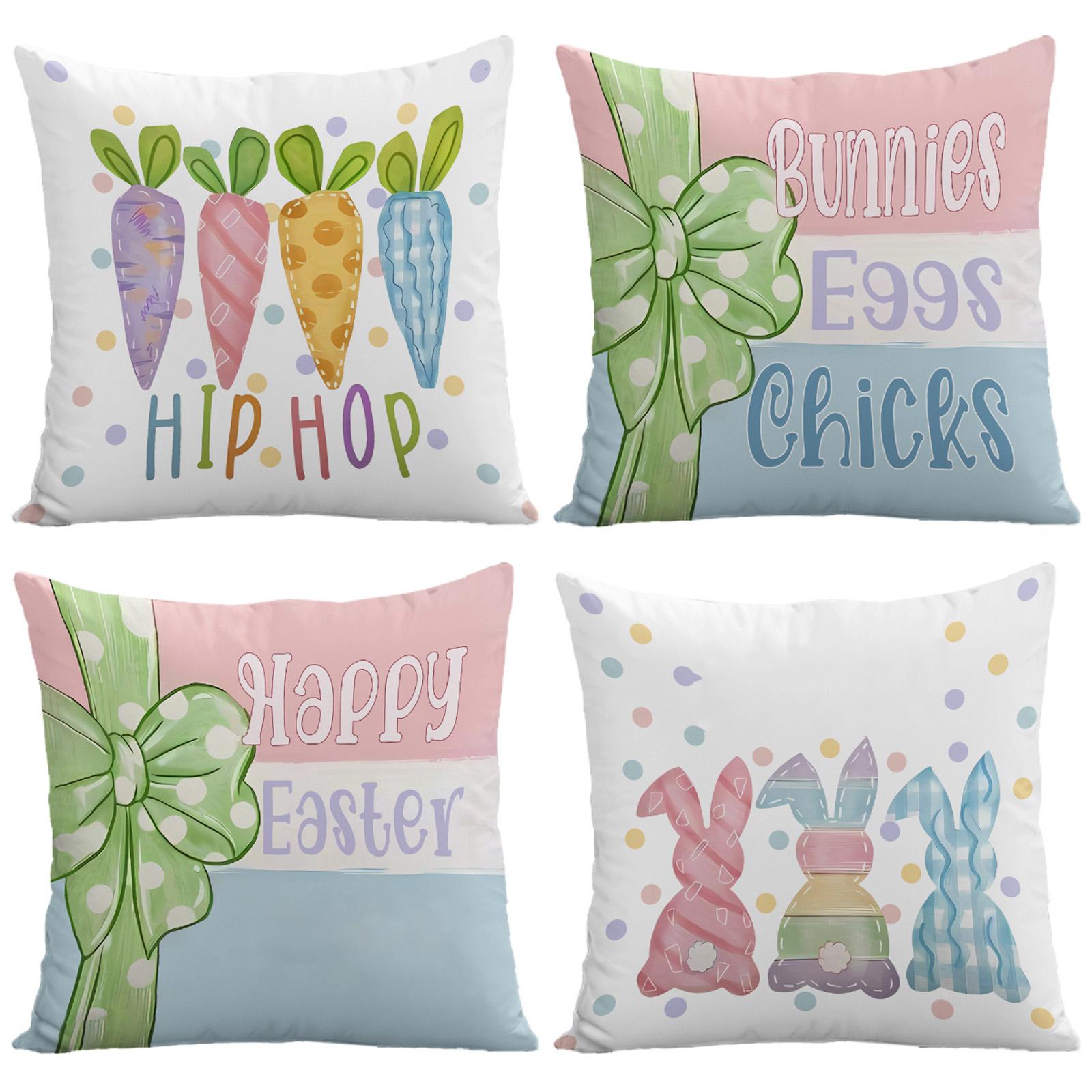 Пасхальная наволочка из короткого плюша с принтом, с кроликом и морковкой, для декора дивана