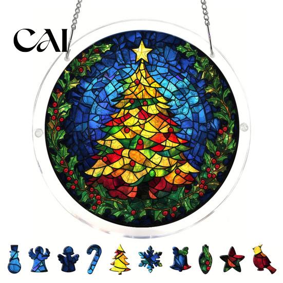 Stained Glass Window Art Christmas Acrylic Puzzle Suncatcher, Holiday Tree Snowman Stockings Red Bird Sun Catcher Suncatcher Kit for Adults,