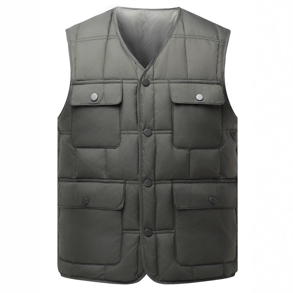 Men's Lightweight Winter Down Vest - Multi-Pocket, Thickened, Warm Workwear for Middle-Aged and Elderly.