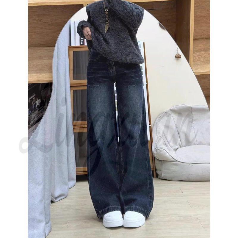 

Women s High-Waisted Retro Micro-Flare Jeans: Hip-Covering, Slimming, Versatile Wide-Leg, Floor-Length Pants for Spring and Autumn Extra Small темно-синий