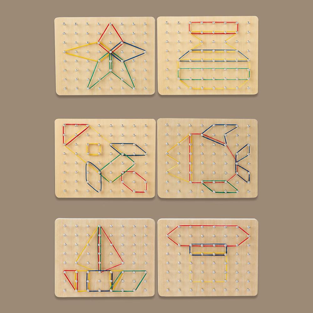 Wooden Geoboard Montessori Toy with Pattern Cards and Rubber Bands Matrix 8x8/7x7 Motor Skills Toy for Kids 3 Years Old and Up