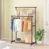 Movable Coat Rack Double Clothes Shelf Simple Rod Clothes Floor-Standing Bedroom Telescopic Floor Hangers Storage Coat Rack