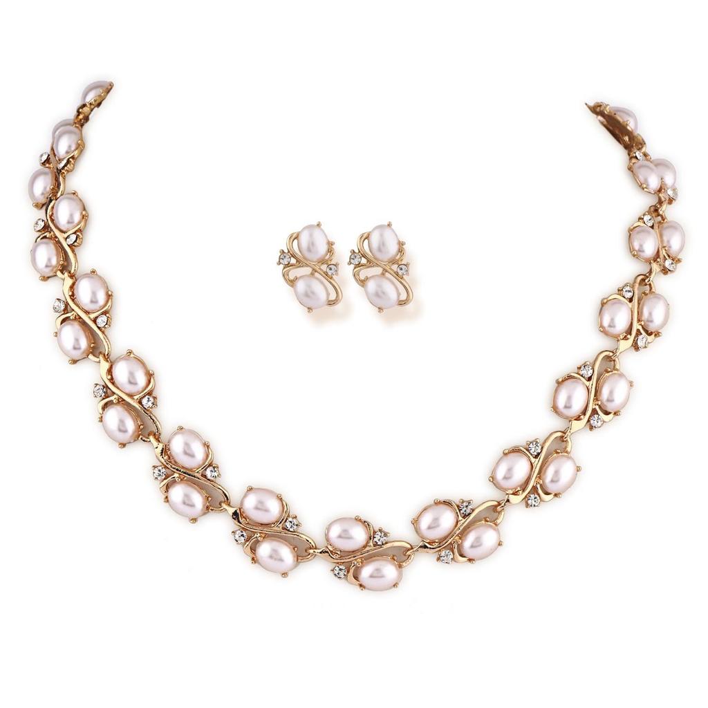 Latest Stylish Design Fancy Pearl Bracelet Earrings Necklace Jewellery Set for Women