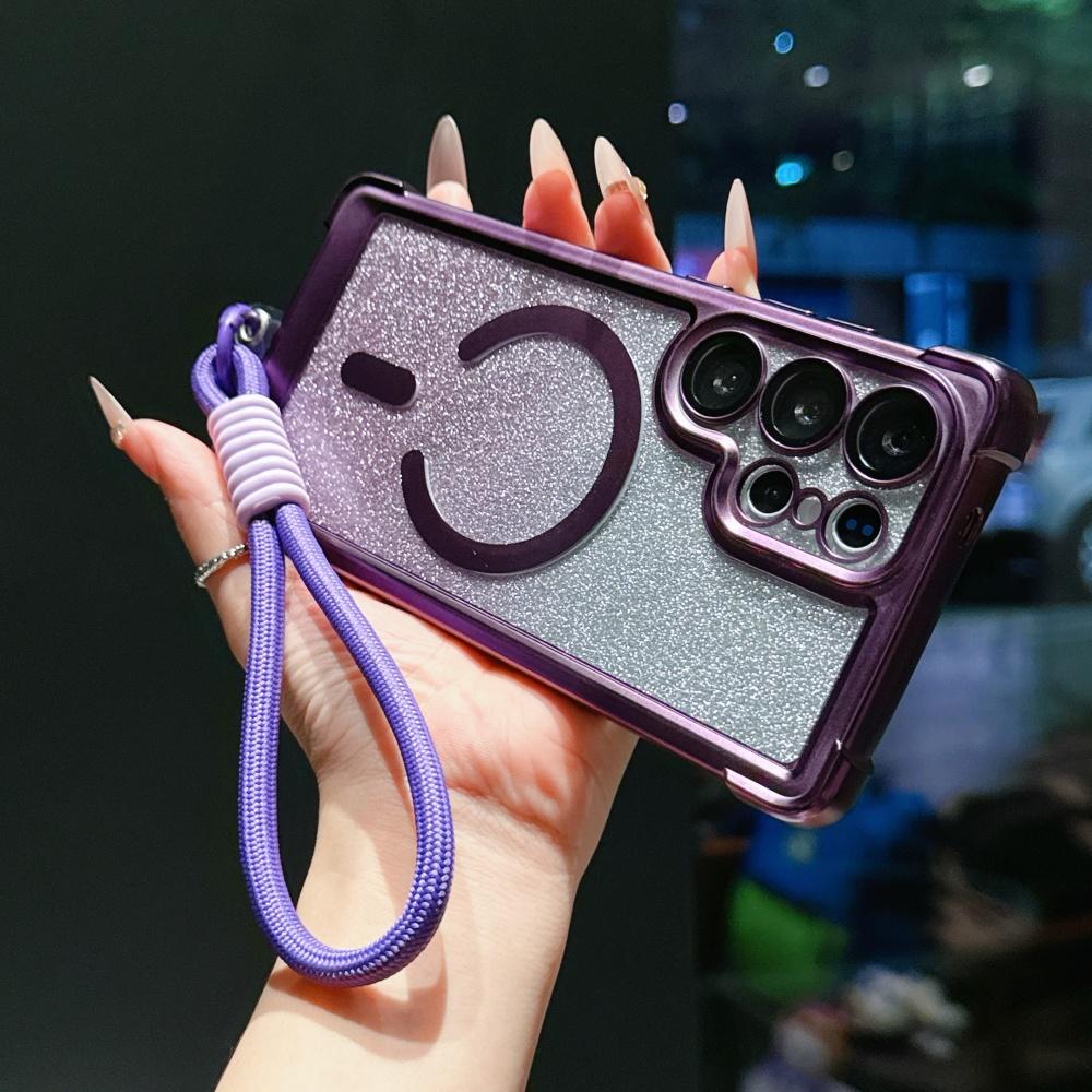 

Glitter for Magsafe Lanyard Case for Samsung Galaxy S26 S25 S23 Ultra S24 Plus Wrist Strap Plating Acrylic Bumper Cover For Sumsung S23Ultra