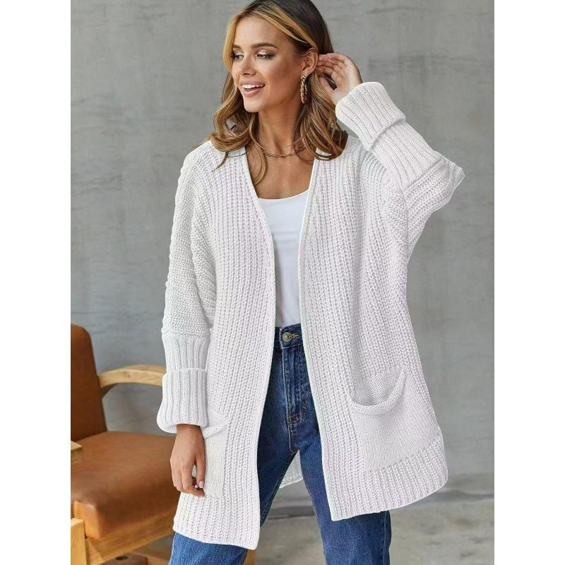 

Осень и зима новый большой размер повседневный кардиган свитер с карманами женский стиль для поездок на работу свободный средней длины топ One Size
