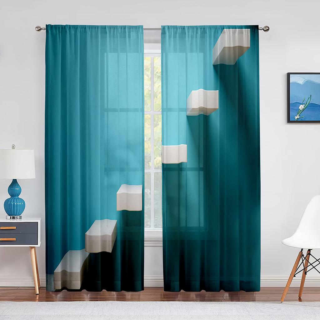 Cartoon Rocket Galaxy Moon Tulle Voile Curtains Out Space Window Sheer Curtain for Kids Boys Bedroom Living Room Organza Drapes