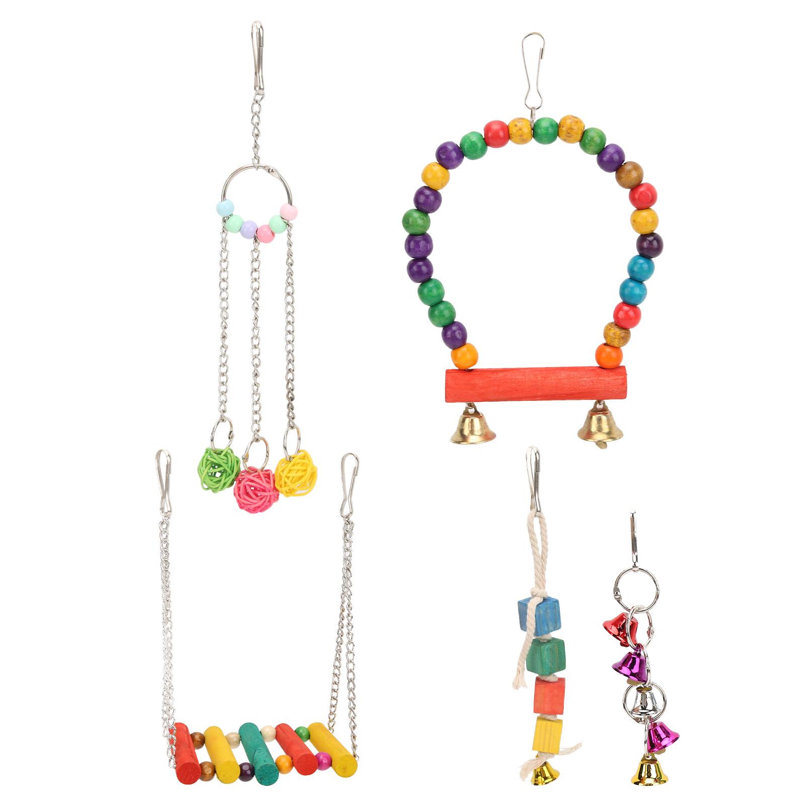 Bird Toy Colorful Wooden Parrot Swing Toy Set Parrot Swing Chewing Toys with Bells